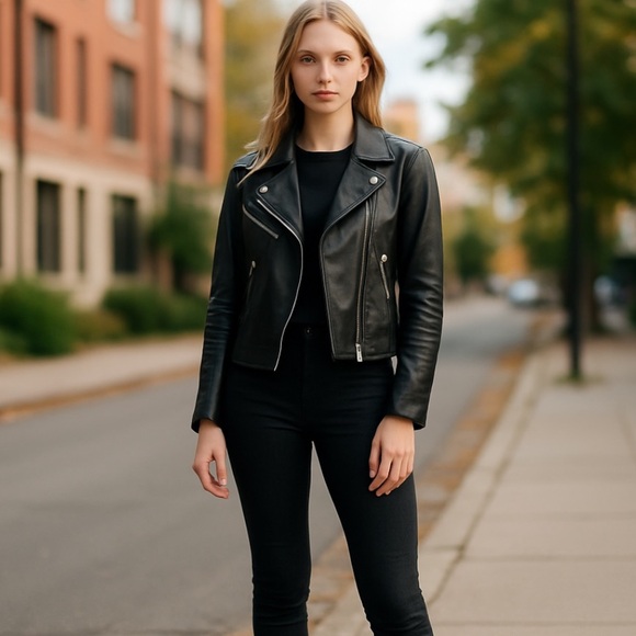 HALOGEN x NORDSTROM Black Leather Moto Jacket (S) - Picture 10 of 10